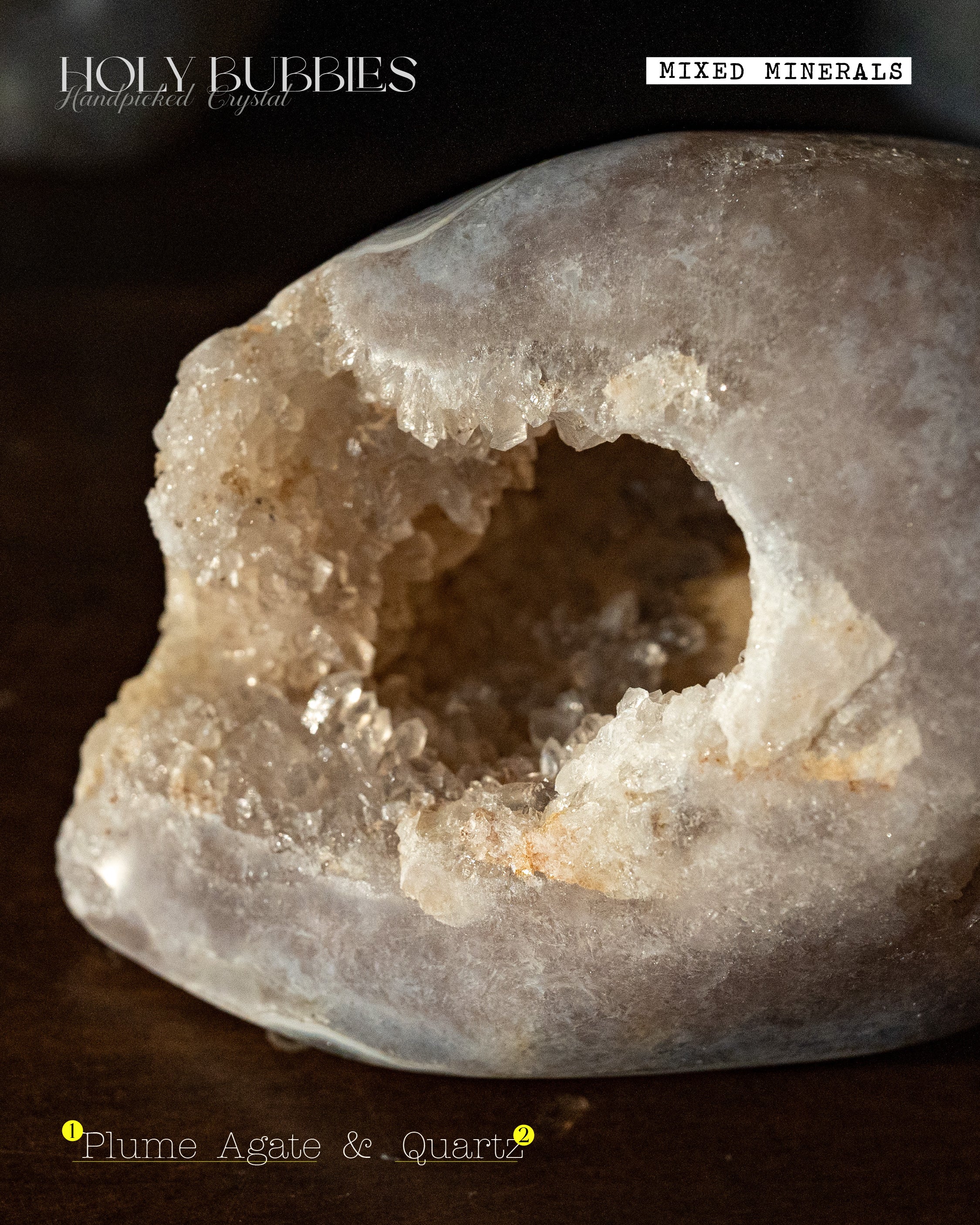 男性に人気！ Plum Bubbles Holy – Quartz〔羽毛瑪瑙共生白水晶〕 with Agate 置物